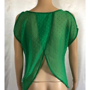 Sheer Open Back & Shoulder Green Top